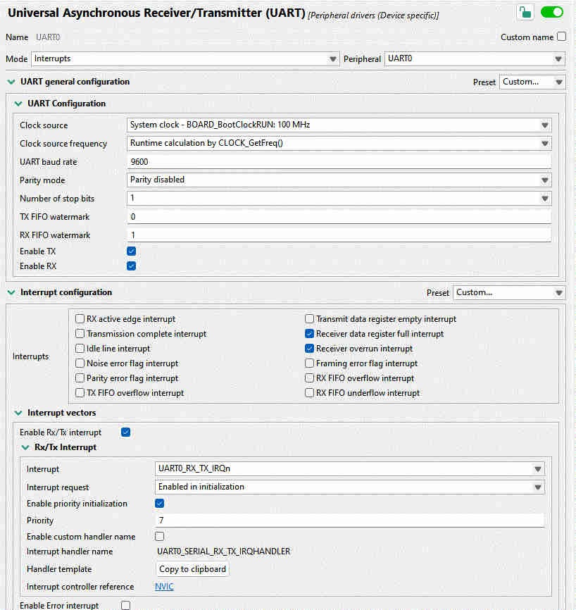Config Tools: UART Interrupt Configuration